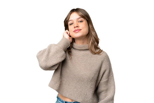 Young girl over isolated chroma key background laughing