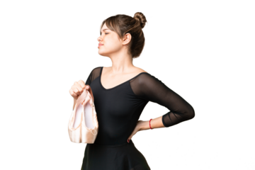 Young girl practicing ballet over isolated chroma key background suffering from backache for having made an effort
