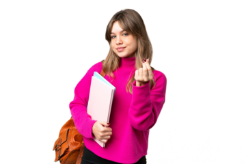 Young student girl over isolated chroma key background making money gesture