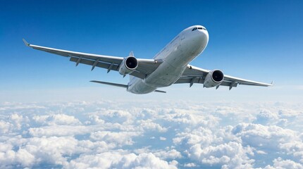 Obraz premium Airplane aircraft passenger travel transportation sky jet cloud flight aviation white airplane travel above cloud blue sky