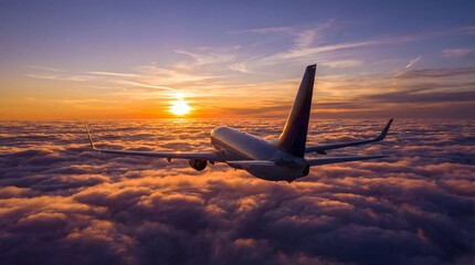 Sunset sky airplane flight cloud travel orange horizon cloudscape aircraft wing sunrise aerial view journey evening light