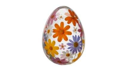 Decorative easter egg with colorful floral pattern on white background PNG.