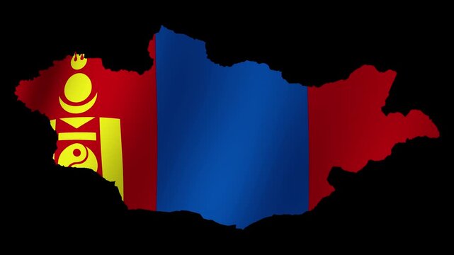 Looping animation of the Mongolian flag as a map with a transparent background in 4K format