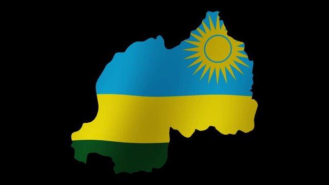 Looping animation of the Rwanda flag as a map with a transparent background in 4K format