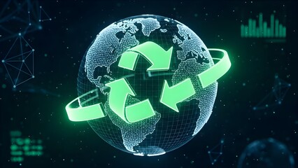 Wireframe Globe with Recycling Loop Background