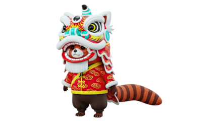 Red Panda in Chinese Lion Dance Costume