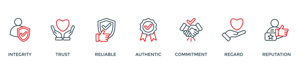 Credibility banner web icon vector illustration concept with icon of integrity, trust, reliable, authentic, commitment, regard, and reputation