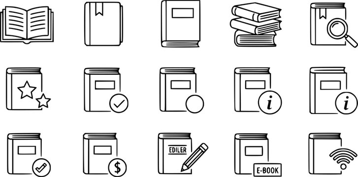 Editable line vector book icon set

