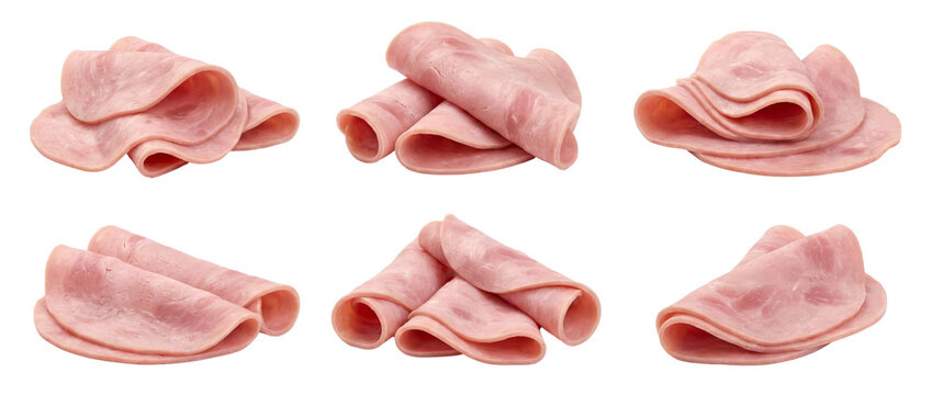 Sliced Ham Piles Isolated on White Background - Food Photography
