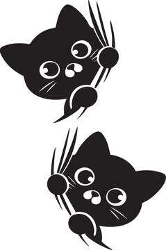 Cute black cat peeking from the side with big eyes 