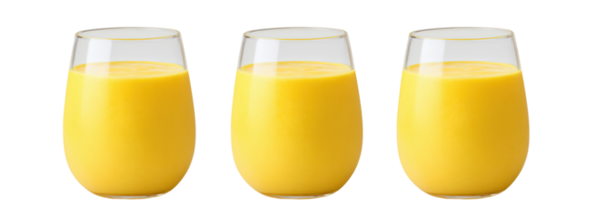 Bright Yellow Smoothies in Stylish Glasses on Transparent Background