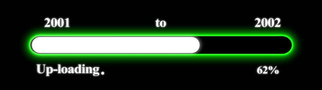 New year 2002 Up-loading bar animation, Up-loading bar from 2001 to 2002 new year transfer animation. Almost reaching New Year on black background. Welcoming the happy new year 2002. Alpha channel.