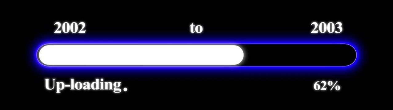 New year 2003 Up-loading bar animation, Up-loading bar from 2002 to 2003 new year transfer animation. Almost reaching New Year on black background. Welcoming the happy new year 2003. Alpha channel.