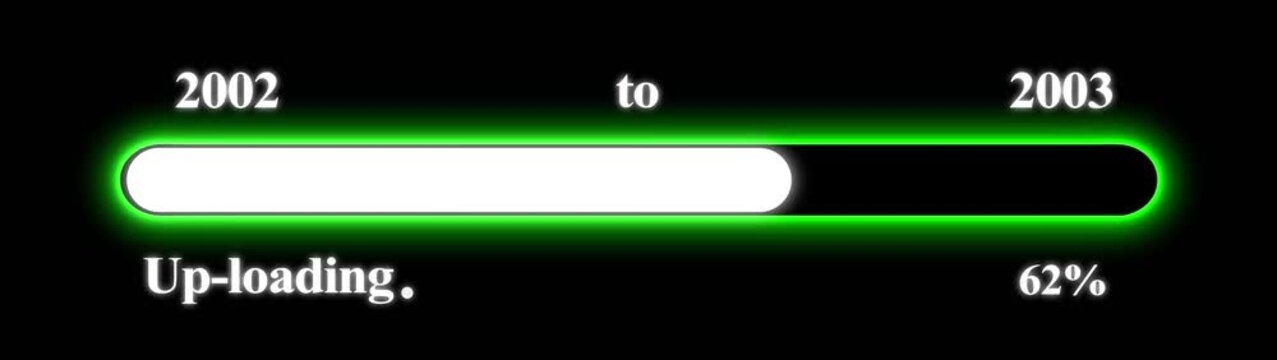 New year 2003 Up-loading bar animation, Up-loading bar from 2002 to 2003 new year transfer animation. Almost reaching New Year on black background. Welcoming the happy new year 2003. Alpha channel.
