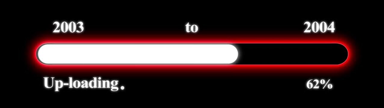 New year 2004 Up-loading bar animation, Up-loading bar from 2003 to 2004 new year transfer animation. Almost reaching New Year on black background. Welcoming the happy new year 2004. Alpha channel.