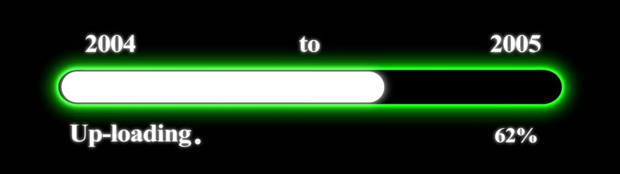 New year 2005 Up-loading bar animation, Up-loading bar from 2004 to 2005 new year transfer animation. Almost reaching New Year on black background. Welcoming the happy new year 2005. Alpha channel.