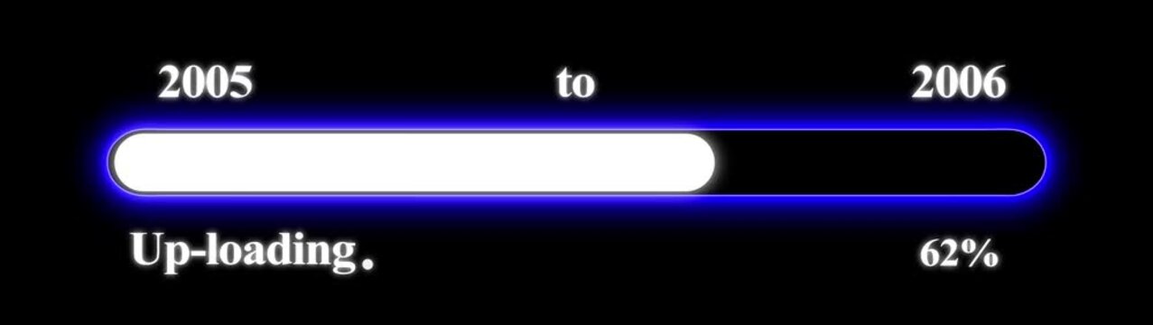 New year 2006 Up-loading bar animation, Up-loading bar from 2005 to 2006 new year transfer animation. Almost reaching New Year on black background. Welcoming the happy new year 2006. Alpha channel.