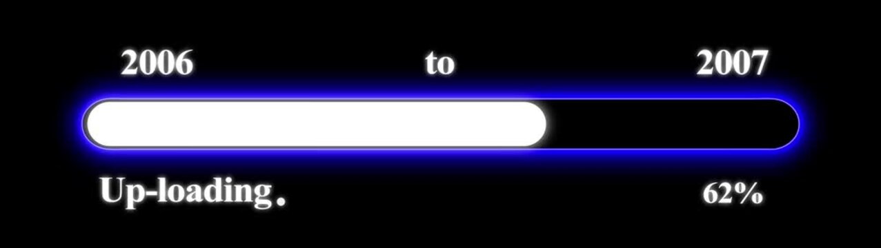 New year 2007 Up-loading bar animation, Up-loading bar from 2006 to 2007 new year transfer animation. Almost reaching New Year on black background. Welcoming the happy new year 2007. Alpha channel.