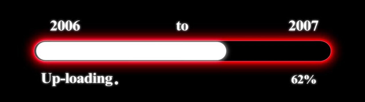 New year 2007 Up-loading bar animation, Up-loading bar from 2006 to 2007 new year transfer animation. Almost reaching New Year on black background. Welcoming the happy new year 2007. Alpha channel.