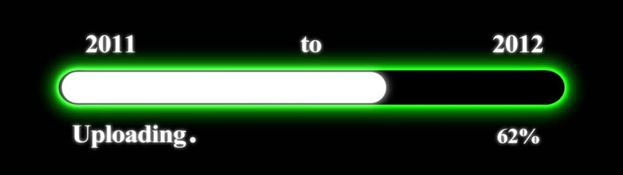 New year 2012 Up-loading bar animation, Up-loading bar from 2011 to 2012 new year transfer animation. Almost reaching New Year on black background. Welcoming the happy new year 2012. Alpha channel.