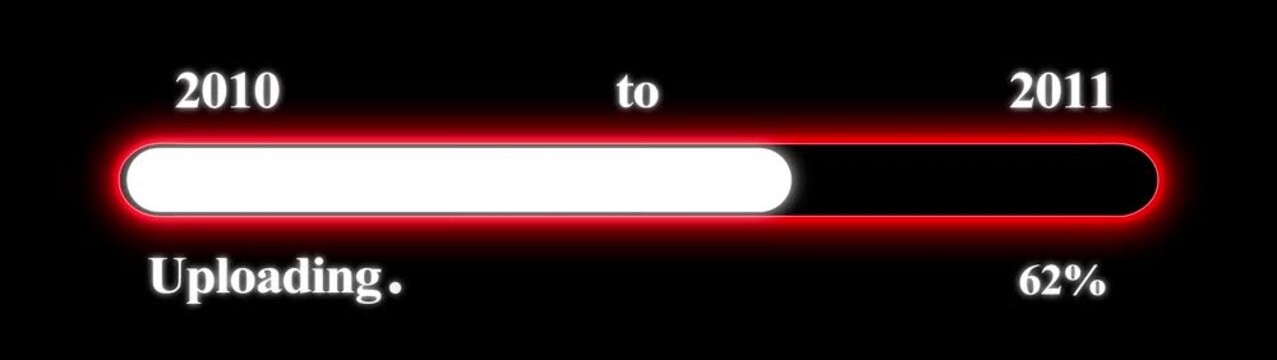 New year 2011 Up-loading bar animation, Up-loading bar from 2010 to 2011 new year transfer animation. Almost reaching New Year on black background. Welcoming the happy new year 2011. Alpha channel.