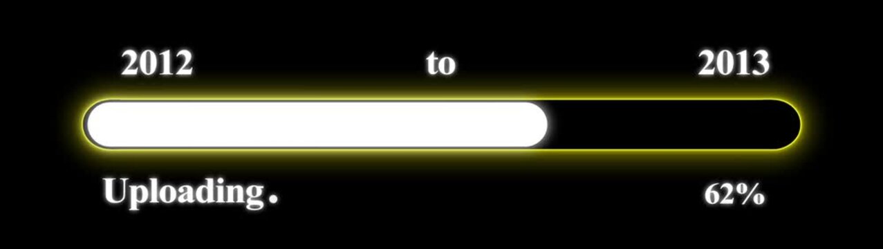 New year 2013 Up-loading bar animation, Up-loading bar from 2012 to 2013 new year transfer animation. Almost reaching New Year on black background. Welcoming the happy new year 2013. Alpha channel.