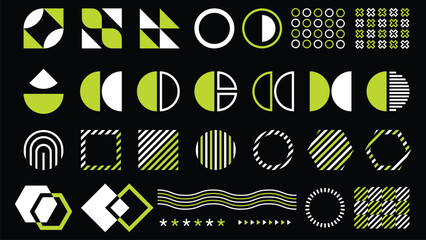 Naklejka premium Abstract geometric UI elements set with green accents and modern shapes on dark background