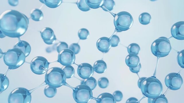 Beautiful abstract representation of blue water molecules floating in a light background for science and technology themes