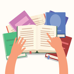 Vector illustration of hand holding a book, research,  Education and learning vector concept.