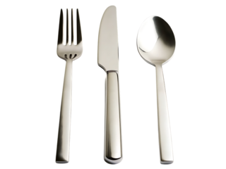 Silver fork knife spoon on white background isolated on a transparent background cutlery 1