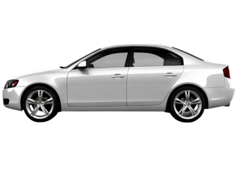 Silver luxury sedan car side view isolated on a transparent background silver car white background