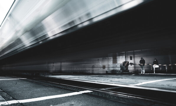 Blurred Train Passing Through Tokyo, Japan
