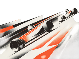 Silver metal tubes with orange and white stripes isolated on a transparent background