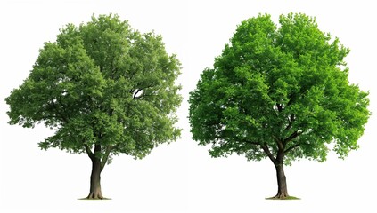 Fototapeta premium Green leafy trees isolated on white, nature concept for ecology, conservation, forest design resources and outdoor environmental media creation