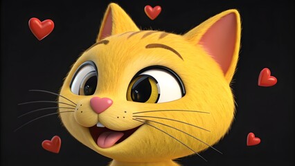 Fototapeta premium Playful cat surrounded by hearts