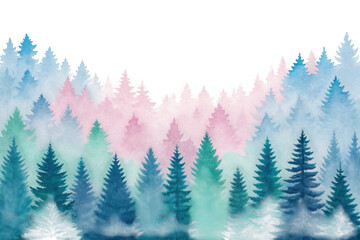 Obraz premium Abstract watercolor pine forest landscape isolated on transparent background