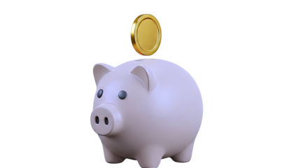 Piggy Bank with Gold Coin Dropping