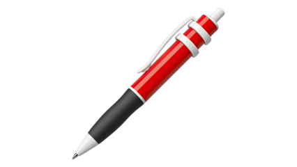 Red and black ballpoint pen with white accents