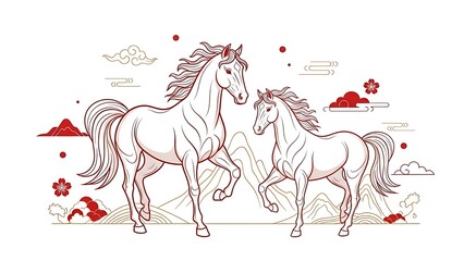 Chinese new year illustration with horses