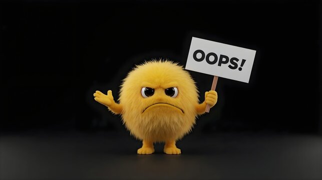Yellow creature holding oops sign
