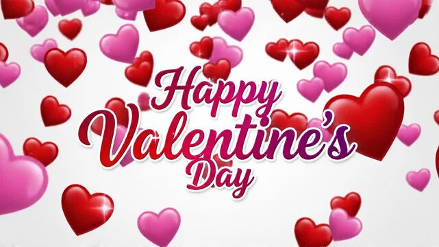 Valentine's Day greeting card design filled with red and pink hearts and romantic script.