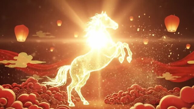 Dynamic running fire horse fantasy background symbolizing passion, movement, power, and prosperity for Chinese New Year 2026 celebration.