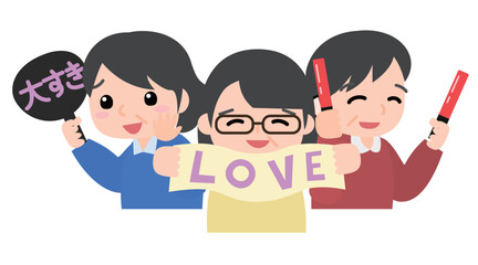 推しを応援する女性達のイラスト