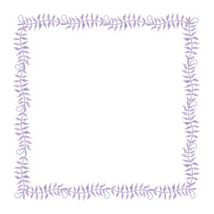 Obraz premium A watercolor illustration of a square border made of soft purple leaves. This decorative frame can be used for invitations, greeting cards, stationery, or nature-themed designs.