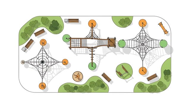 Overhead view of childrens playground equipment illustration