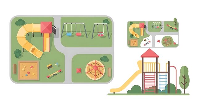 Playground illustration top view and side perspective