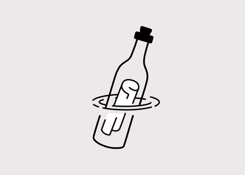 Chat messege inside glass bottle floating in water illustration