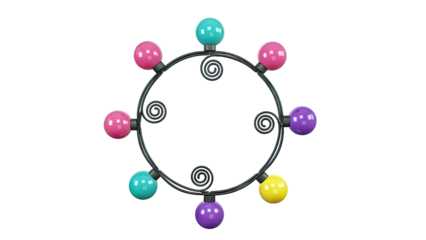 Circle of colorful light bulbs with ornate metal frame