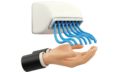 Hand Dryer with Blue Air Streams Drying Open Hands