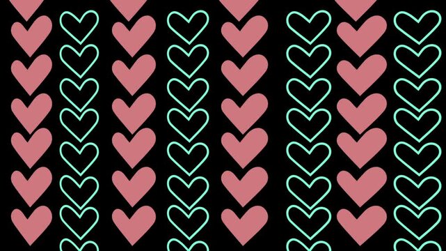 Animated heart pattern background with soft colors and gentle motion creating a romantic and playful atmosphere suitable for love themes valentine projects celebrations and decorative motion graphics.